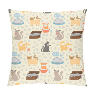 Personality  Cute Cats Character Different Pose Vector Seamless Pattern Pillow Covers