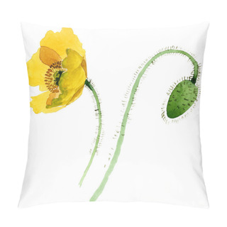 Personality  Yellow Poppy Floral Botanical Flowers. Watercolor Background Illustration Set. Isolated Poppies Illustration Element. Pillow Covers