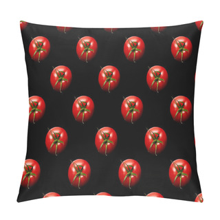 Personality  Top View Of Red Whole Tomatoes Isolated On Black, Seamless Pattern Pillow Covers