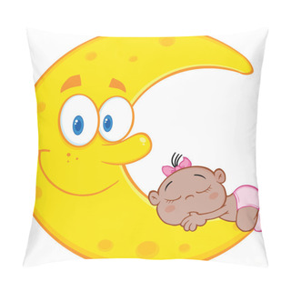 Personality  Cute African American Baby Girl Sleeps On The Smiling Moon Pillow Covers