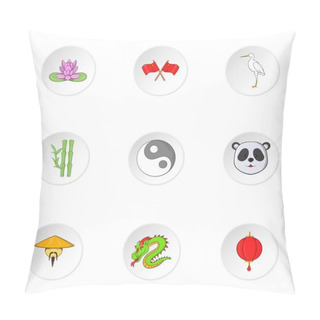 Personality  Tourism In China Icons Set, Cartoon Style Pillow Covers
