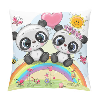 Personality  Cartoon Pandas Are Sitting On The Rainbow Pillow Covers