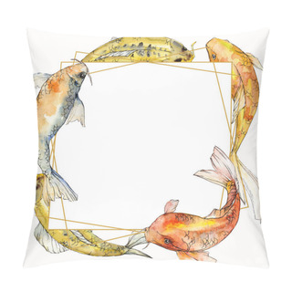 Personality  Watercolor Aquatic Underwater Tropical Fish Set. Red Sea And Exotic Fishes Inside: Goldfish. Frame Border Square. Pillow Covers