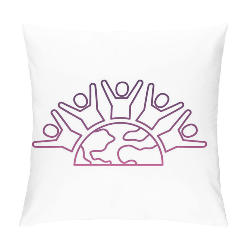 Personality  group of silhouettes people around of planet earth line style pillow covers