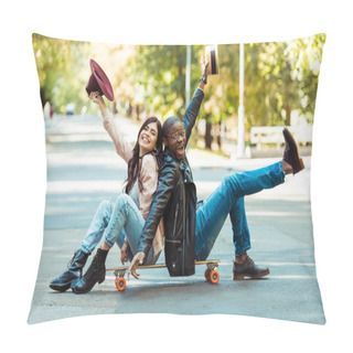 Personality  Couple Sitting On Longboard With Hats In Hands  Pillow Covers