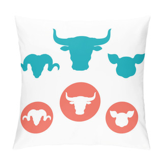Personality  Set Of Farm Animals Heads Flat Icons Pillow Covers