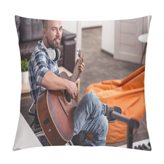 Personality  Incapacitated Young Man Posing With His Guitar Pillow Covers