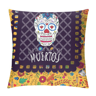 Personality  Day Of The Dead, Dia De Los Moertos, Banner With Colorful Mexican Flowers. Pillow Covers
