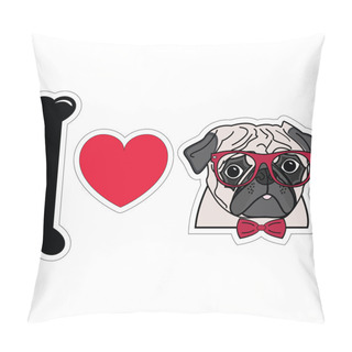 Personality  I Love Pugs With Hipsters Glasses And Tie Bow Pillow Covers