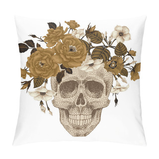 Personality  Illustration Of The Skull In A Wreath Of Flowers. Pillow Covers