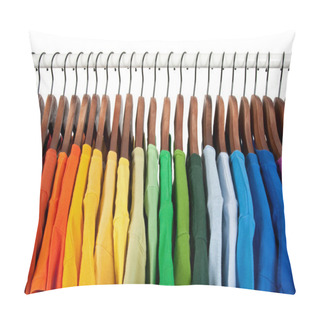 Personality  Rainbow Colors, Clothes On Wooden Hangers Pillow Covers