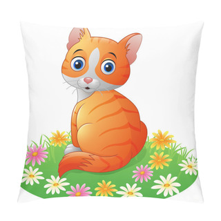 Personality  Cartoon Cat Sitting On The Grass Pillow Covers
