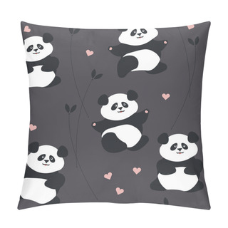 Personality  Seamless Pattern With Cute Panda, Hearts And Plants Pillow Covers