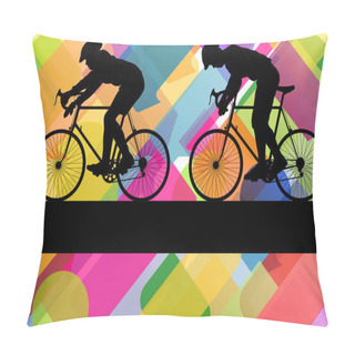 Personality  Sport Road Bike Riders Bicycle Silhouettes In Colorful Abstract Pillow Covers