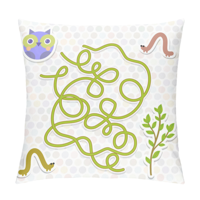 Personality  Owl Bird Labyrinth Game For Preschool Children. Vector Pillow Covers