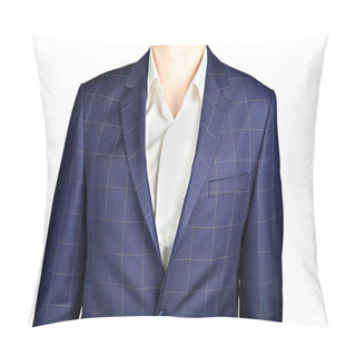 Personality  Dark Blue Checkerboard Suit Coat, Wedding Attire Groom, Over White. Pillow Covers