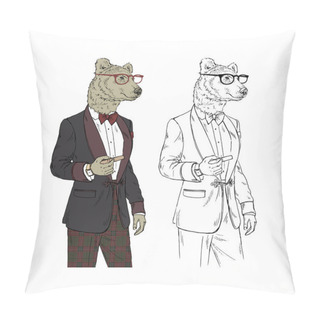 Personality  Bear Gentleman With Cigar Pillow Covers