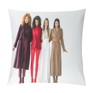 Personality  Pretty Blonde And Redhead Women Standing With African American Girls On White  Pillow Covers