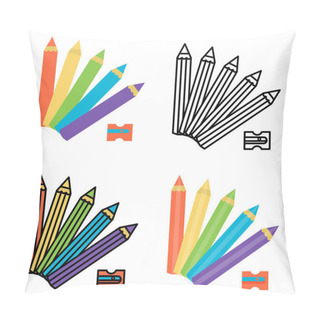 Personality  A Set Of Colorful Icons For Childrens Toys, Colored Pencils, Coloring Book Drawing, Childrens Book Illustration, Flat Vector Graphics Pillow Covers