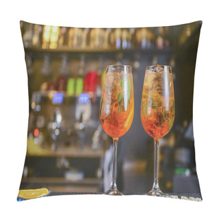 Personality  Two Cocktails With Ice In Glasses On A Bar. Party, Celebration, Hight Club. Alcohol Beverages In Bar. Pillow Covers