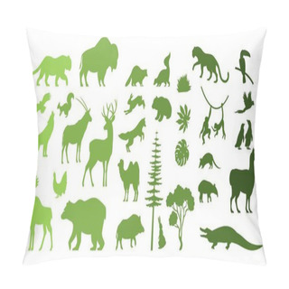 Personality  North, South America, Eurasia Wild Animal Silhouettes, Vector Illustration. Save, Discover Wildlife. Zoo. Geography. Pillow Covers