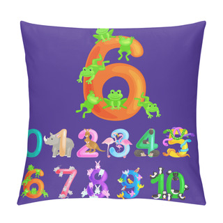 Personality  Ordinal Numbers Six For Teaching Children Counting 6 Frogs With The Ability To Calculate Amount Animals Abc Alphabet Kindergarten Books Or Elementary School Posters Collection Vector Illustration Pillow Covers