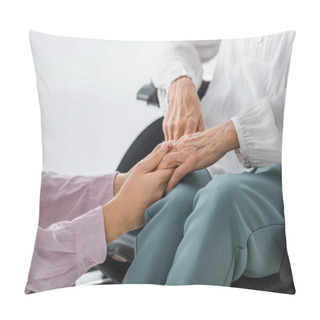 Personality  Young And Senior Women Holding Hands In Nursing Home Pillow Covers