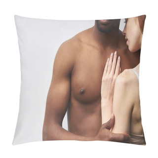 Personality  Cropped Interracial Couple On White Background Pillow Covers