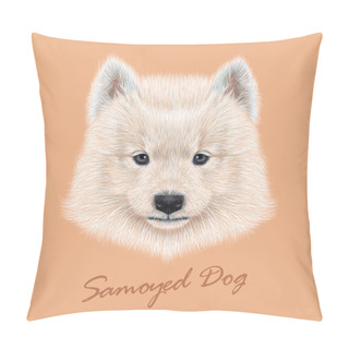 Personality  Samoyed Dog Animal Cute Face. Vector Cute White Eskimo Spitz Samoyed Puppy Head Portrait. Realistic Fur Portrait Of Purebred Young Happy Siberian Sammy Doggy Isolated On Peach Background. Pillow Covers