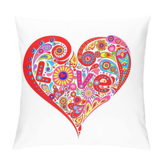 Personality  T-shirt Print With Abstract Heart Floral Red Shape With Colorful Flowers And Paisley Pillow Covers