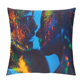Personality  People Are Colored Fluorescent Powder. A Pair Of Lovers Dancing At A Disco. Pillow Covers