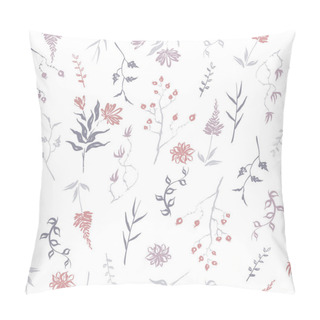 Personality  Seamless Patterm Based On Color Hand Painted Ink Leaves, Flowers And Herbs With Dog Rose And Chrysanthemum. Pillow Covers