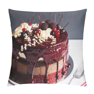 Personality  Layer Cake Decorated With Chocolate Glaze, Cream Flowers And Che Pillow Covers