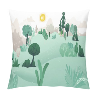 Personality  Vector Natural Lanscape Background With Tree Hills Pillow Covers