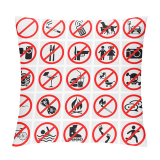 Personality  No Stop Sign. No Smoking, No Dog Or Pets.Set Prohibited Signs. Big Set Of Useful And Unusual Prohibited Signs Pillow Covers