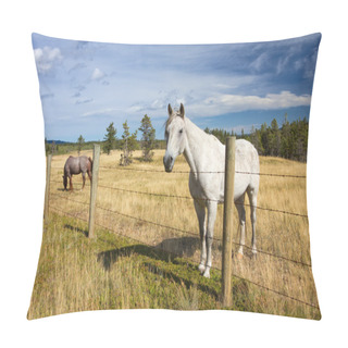 Personality  Beautiful Horse Behind A Farm Fence Pillow Covers