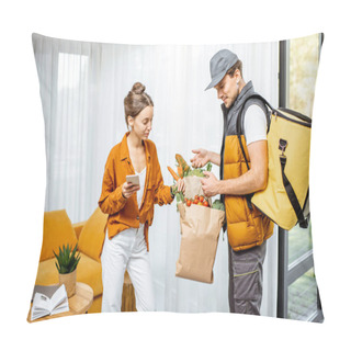 Personality  Courier Delivering Groceries Home Pillow Covers