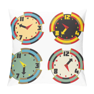 Personality  Set Of Color Clocks. Face Clock Modern Design. Vector Eps10 Illu Pillow Covers