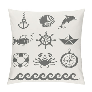 Personality  Sea And Marine Symbol Set Of Icon Pillow Covers