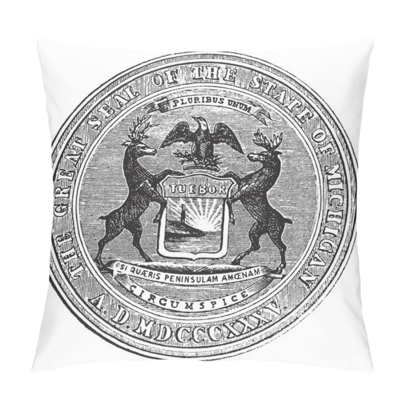 Personality  Seal of the state of Michigan, vintage engraving pillow covers