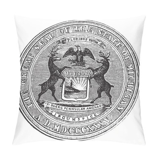 Personality  Seal Of The State Of Michigan, Vintage Engraving Pillow Covers
