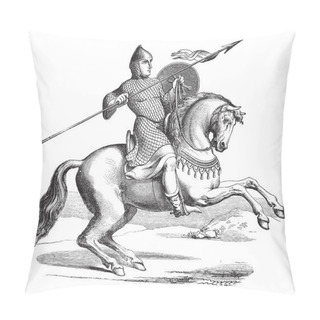 Personality  Knight On A Horse Wearing Hauberk Vintage Engraving Pillow Covers