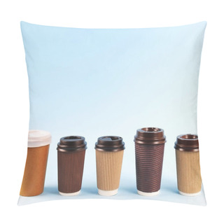Personality  Colorful Simplistic Minimal Composition With Heat Proof Paper Coffee Cup. Take Out Tea Mug With Plastic Cap. Coffee Shop Concept. Pillow Covers