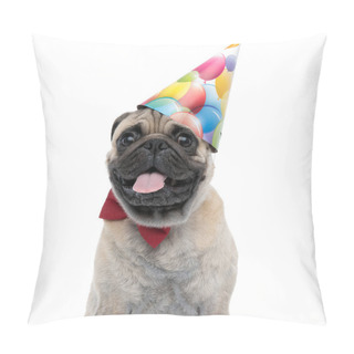 Personality  Cute Pug Wearing Birthday Hat And Red Bowtie Pillow Covers