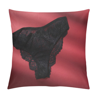 Personality  Top View Of Black Female Panties On Red Background Pillow Covers