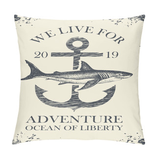 Personality  Retro Travel Banner With Ship Anchor And Shark Pillow Covers