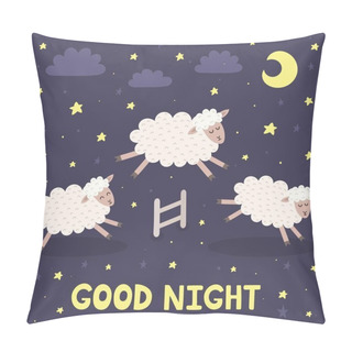Personality  Good Night Card With Sheeps Jumping Over A Fence Pillow Covers