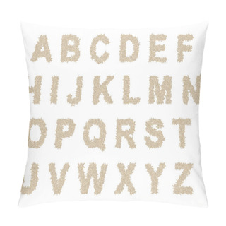 Personality  Rice Font, Complete Alphabet. Made With White Rice Long Grains, Bold Sans Serif Letters. On A White Background. Pillow Covers