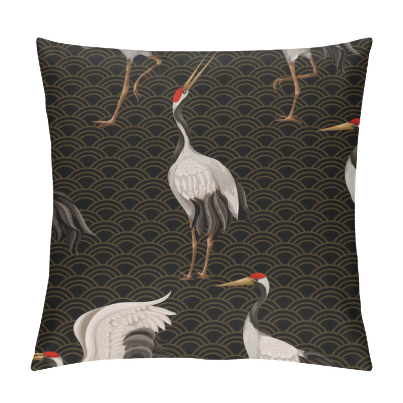 Personality  Seamless pattern with Japanese white cranes. Oriental wallpaper. pillow covers