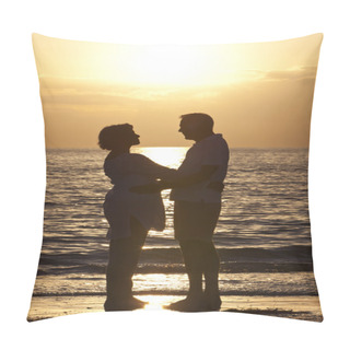 Personality  Senior Man & Woman Couple On Beach At Sunset Pillow Covers